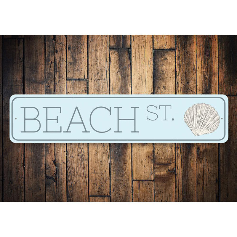 Plaque en aluminium Seashell Beach Street, H 6 po x l 24 po x P 0,063 po