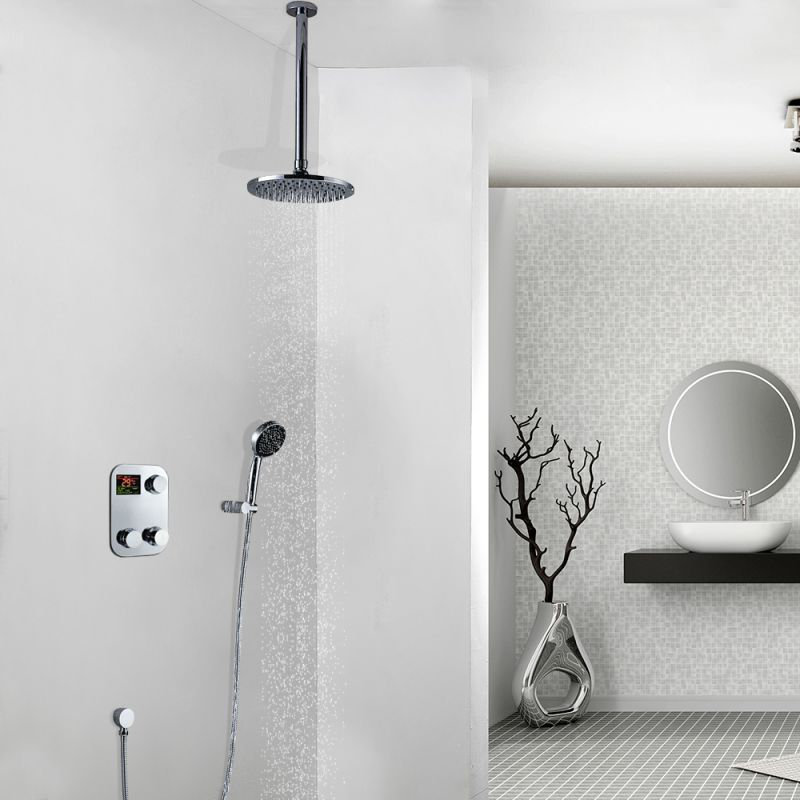 Ensemble de pomme de douche au plafond en laiton chromé avec affichage numérique de la température Juno