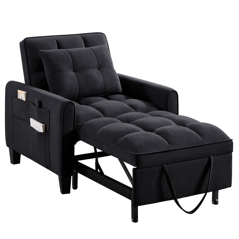 31.7" Wide Upholstered Convertible Sleeper Accent Chair Bed Chaise Lounge Chair Armchair, Black