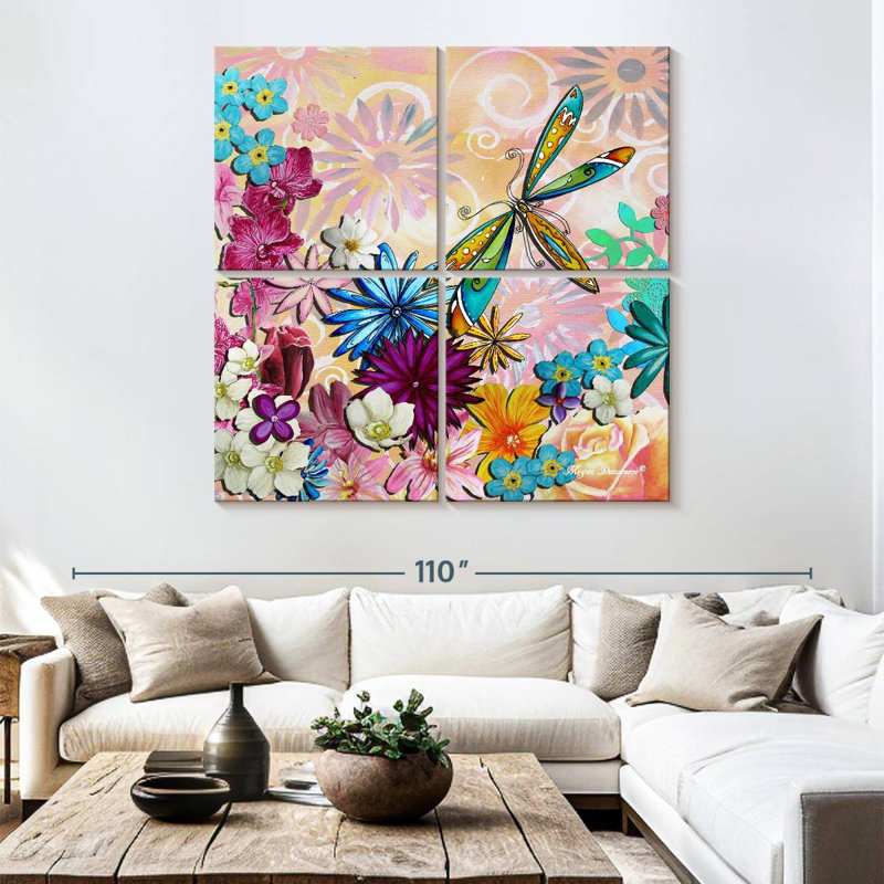 Collage floral fantaisiste Harnek II, H 74 po x l 74 po