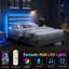 Structure de lit double avec station de charge, lit à DEL avec tête de lit tapissier, lit plateforme en métal avec rangement sous le lit, aucun sommier requis, silencieux, assemblage facile, gris clair-1254601157-1254601159