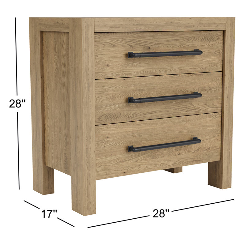 Table de chevet 3 tiroirs avec port USB Laroche , Chêne pâle