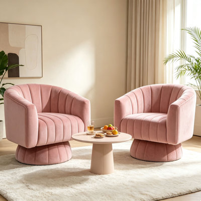 Velvet Upholstered Swivel Barrel Accent Chair, Mid‑Century 360° Rotatable Tufted Design