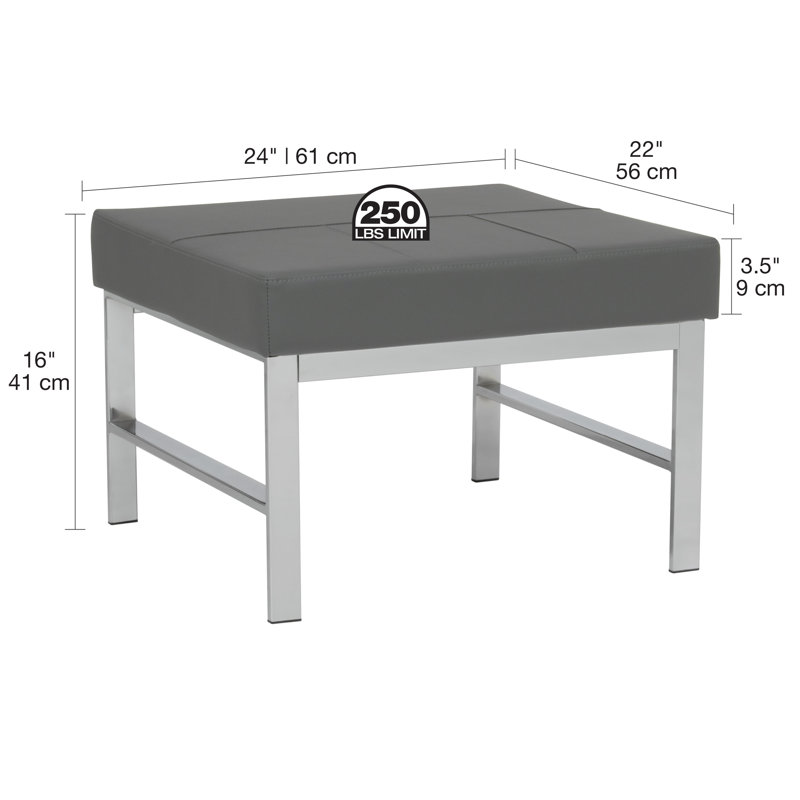 Atlas Modern Chrome and Leather Ottoman, Gray
