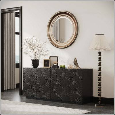 Elegant Sideboard Buffet Cabinet with 4 Doors, Modern Accent Storage for Kitchen and Living Room, Freestanding Anti-Tipping Design, 59 Inch Wide (Black)