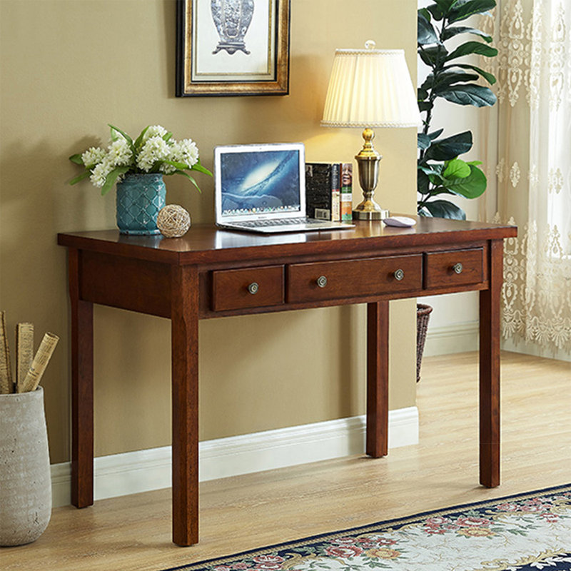 Nut-Brown Rectangular Solid Wood with 3 drawers desk