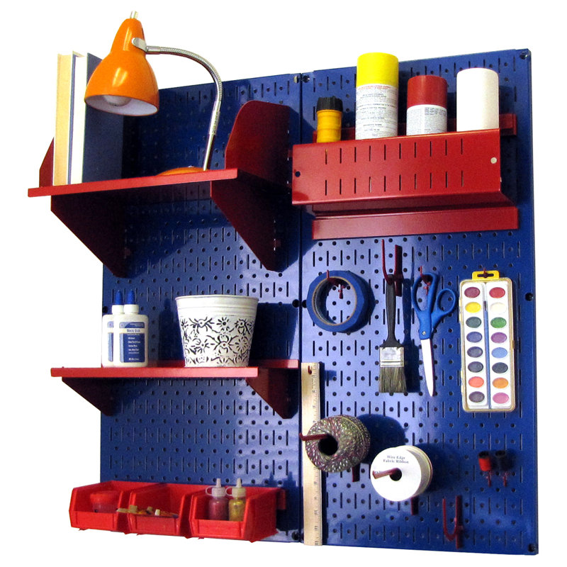 Ensemble de panneaux perforé de rangement pour accessoires de loisirs, Bleu et rouge