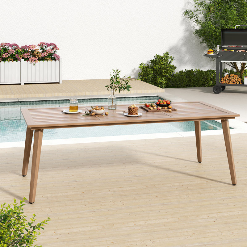 Table de salle à manger d'extérieur en aluminium brun 84 po avec trou pour parasol Michael, H 28,5 po x l 84,7 po x P 38 po