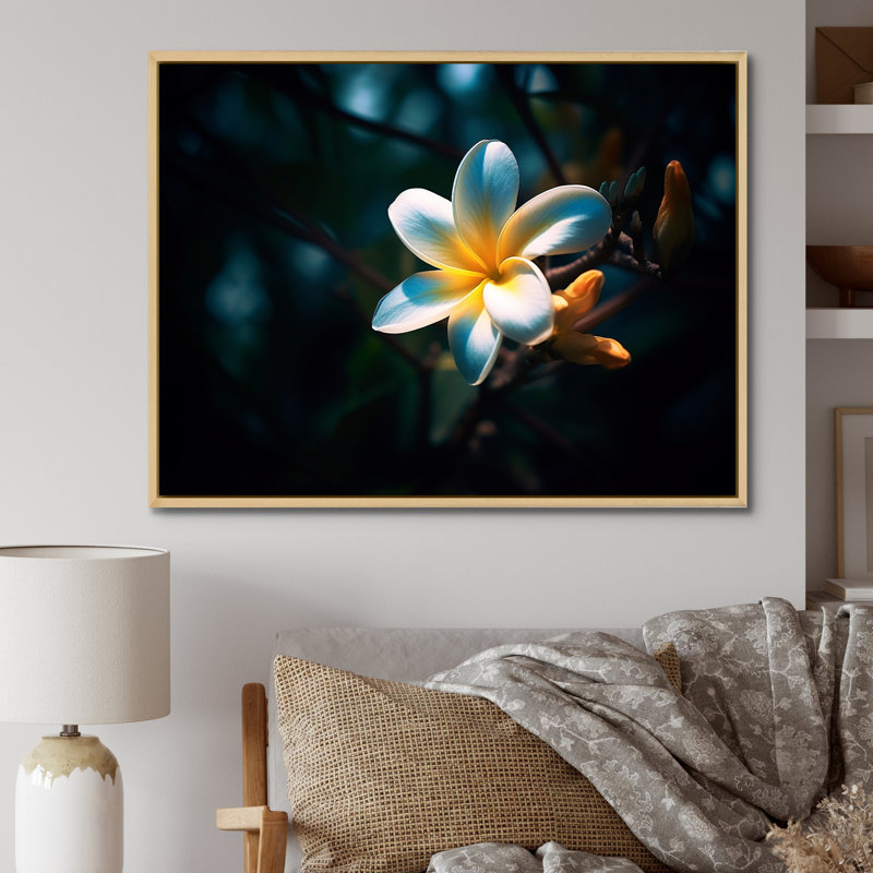 " White Plumeria Symphony Magic III " Print, Natural Floater Frame, 30" H x 40" W x 1.5" D