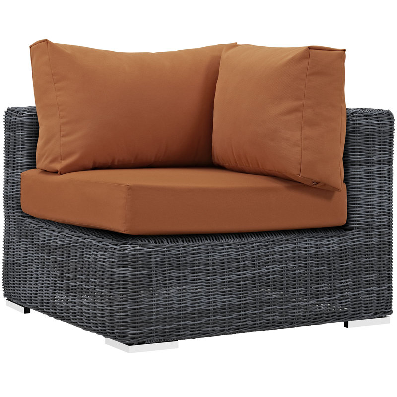 Modway EEI-1870-GRY-NAV Summon Wicker Rattan Outdoor Patio Sunbrella Corner Sofa in, Canvas Tuscan Sunbrella® Canvas