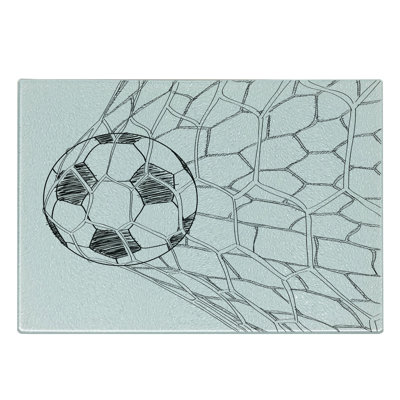 Ambesonne Black White Tempered Glass Cutting Board Soccer Ball in Net Black White -  scut_17307