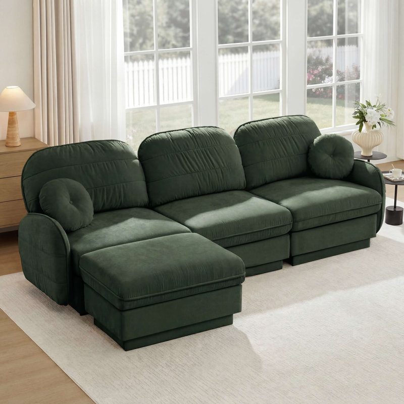 Canapé surdimensionné en L 105 po en chenille de 105 po, canapé à assise profonde avec repose-pieds mobile, coussins ronds exquis et coussins de dossier matelassés, pieds de cadre de base encastrés, assemblage facile