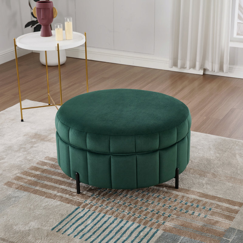Repose-pieds rond avec rangement en velours, vert citrouille