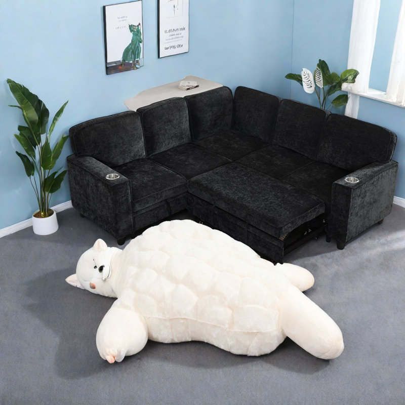 Canapé modulaire moderne en chenille rembourré avec rangement et USB, idéal pour les petites maisons