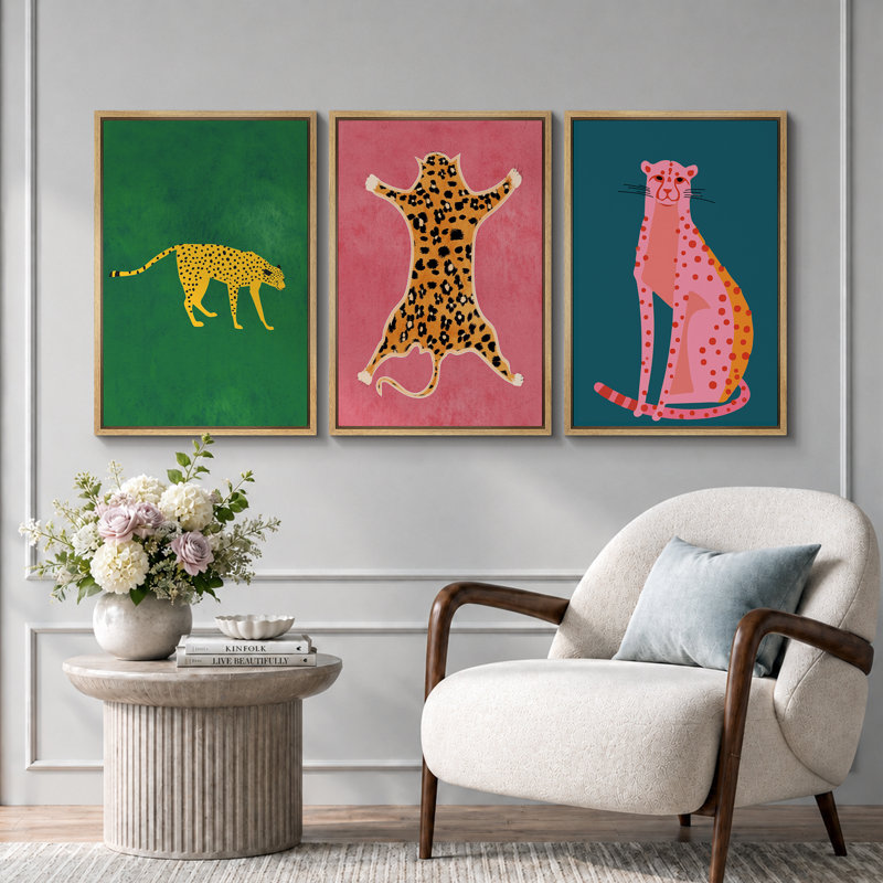 «Preppy Bright», «Pop Vibrant Bold Green Pink Blue Art, Chic Leopard Tiger», images murales colorées, 3 pièces encadrées, impression numérique sur toile, impression numérique sur toile giclée