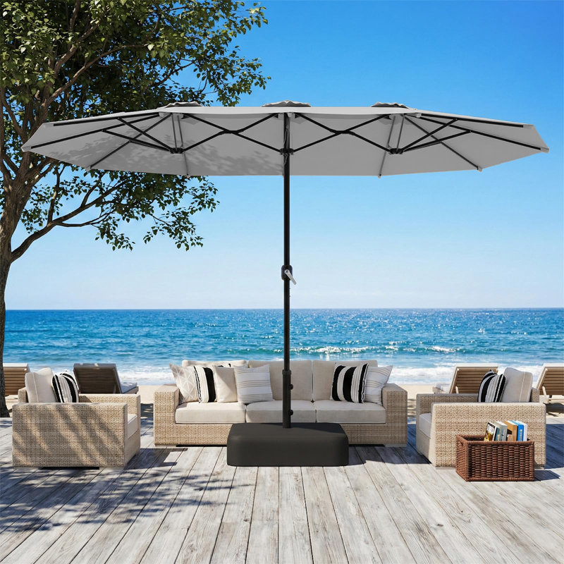Parasol d'extérieur double face avec base incluse, Gris
