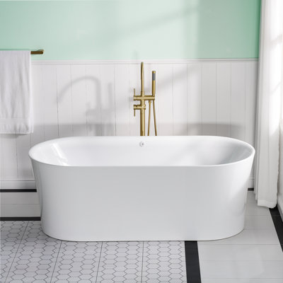 Baignoire autoportante blanche 67 po x 31,5 po avec massage par bulles d'air et éclairage DEL