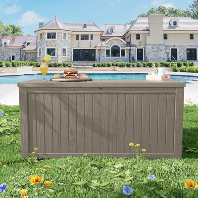 230 Gallon Resin Deck Box, Lockable Patio Outdoor Storage Box For Patio Garden-Gray
