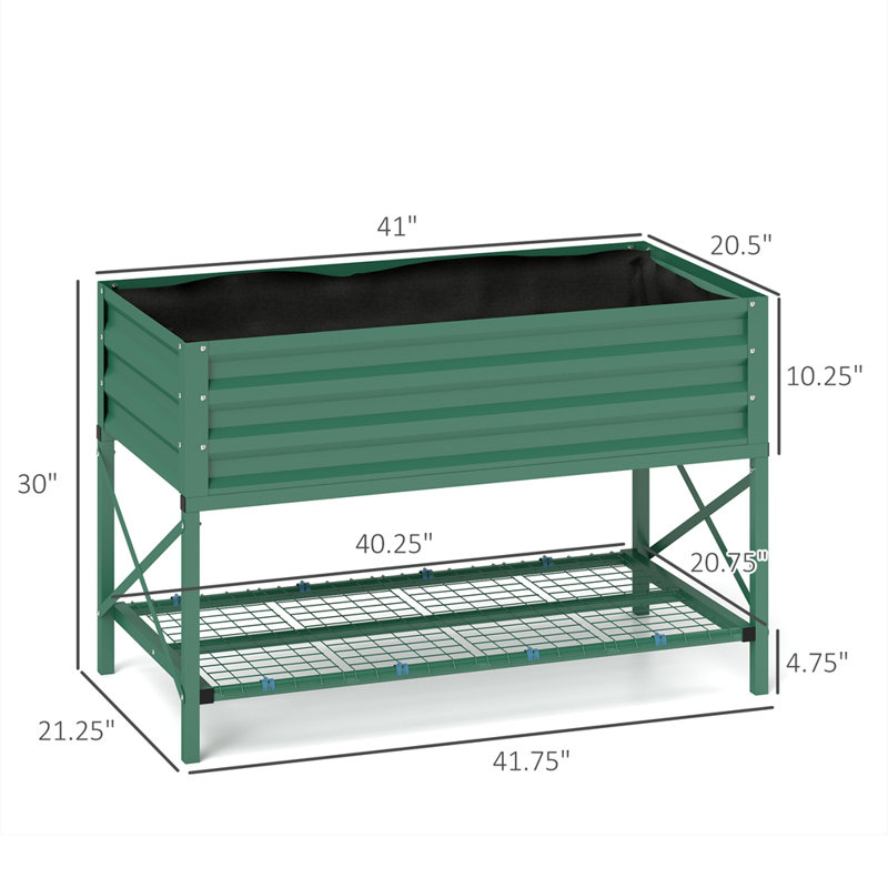 Lit de jardin spacieux, pot à fleurs en métal, lit de jardin surélevé galvanisé, avec pieds, tablette de rangement et doublure de lit