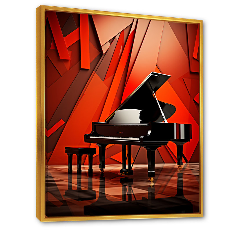 Concerto pour piano à queue rouge, Cadre flottant doré, H 32 po x l 16 po