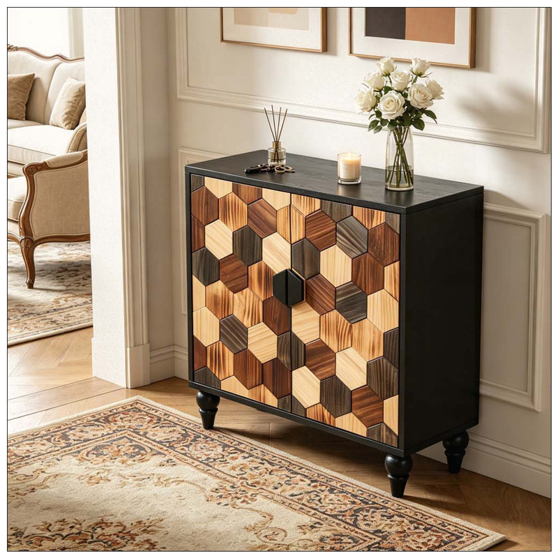 Buffet 30,31 "avec motif en nid d'abeille, armoire d'appoint moderne, Noir antique