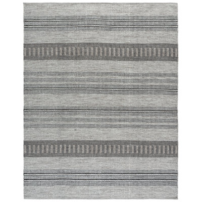 Khyon Flat Weave Wool/Cotton Striped Rug in Gray/Black