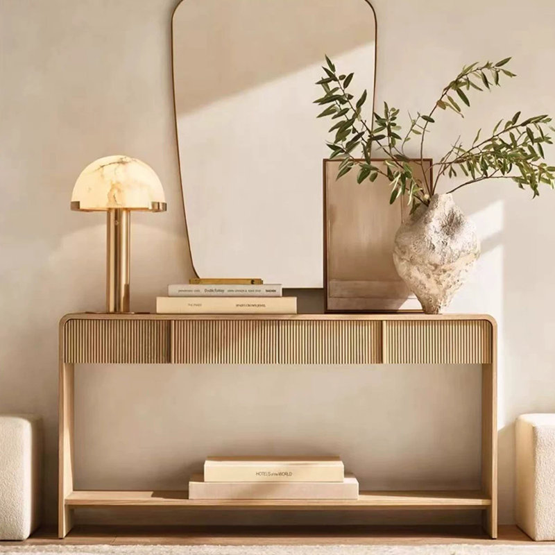 Console américaine simple de style rétro, H 33,9 po x l 59 po x P 13,8 po, Bois naturel