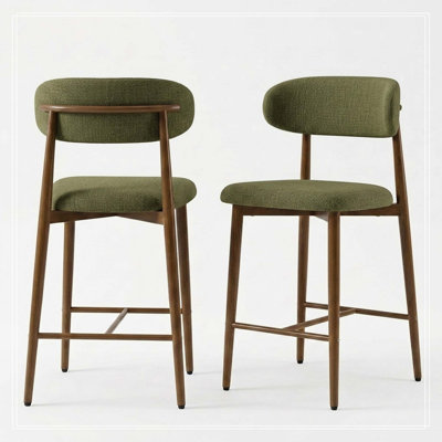 Ensemble de 2 tabourets de bar à hauteur de comptoir, tabourets de bar rembourrés avec pieds en métal pour îlot de cuisine, vert