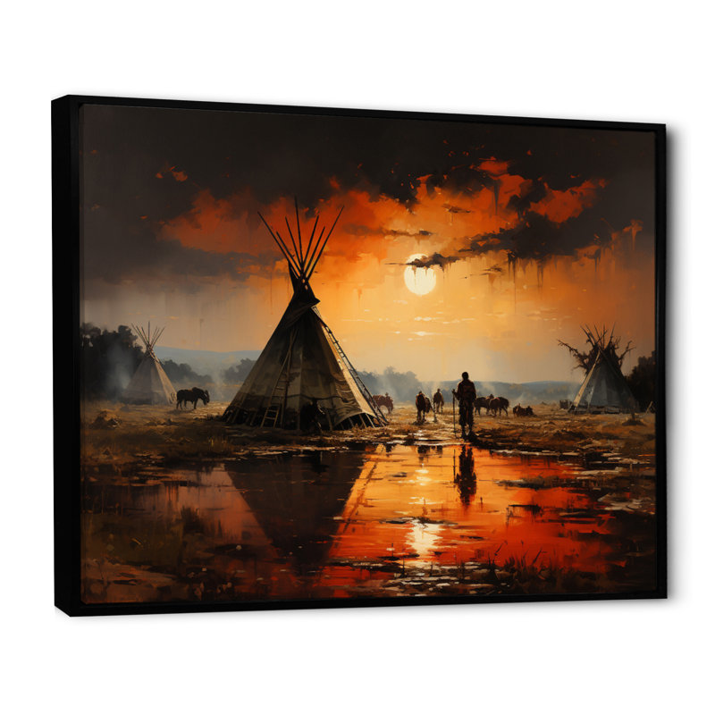 Reproduction d'art sur toile, "Native Orange Tent", H 34 po x l 44 po x P 1,5 po, Cadre flottant noir