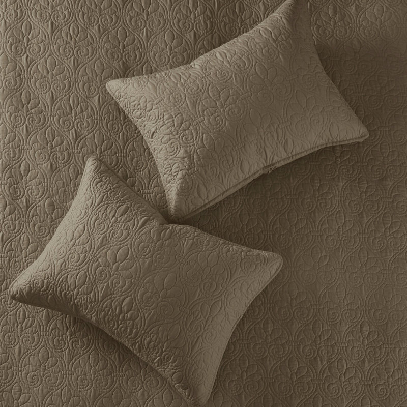 Couvre-lit réversible - matelassé texturé pour une chambre chaude et confortable surdimensionnée avec du coton prélavé 2 taies décoratives incluses Motif de taille lavable à la machine Rembourrage luxueux inclus Literie