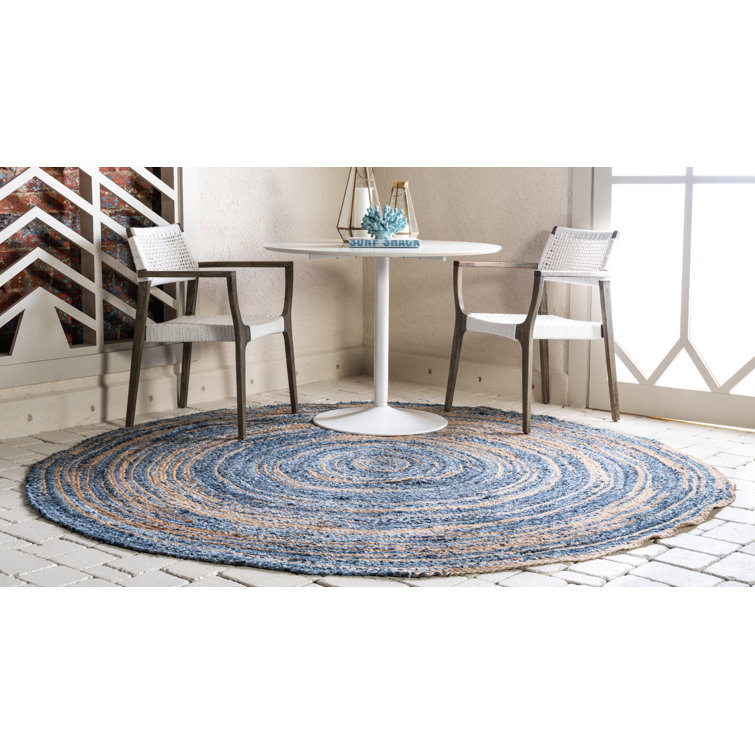 Tapis rayé bleu en jute tressé à la main Philo