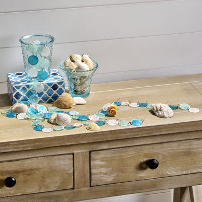 48" Sea glass Shell Disc Garland- Coastal Beach Décor, Nautical Wall & Mantel Decoration