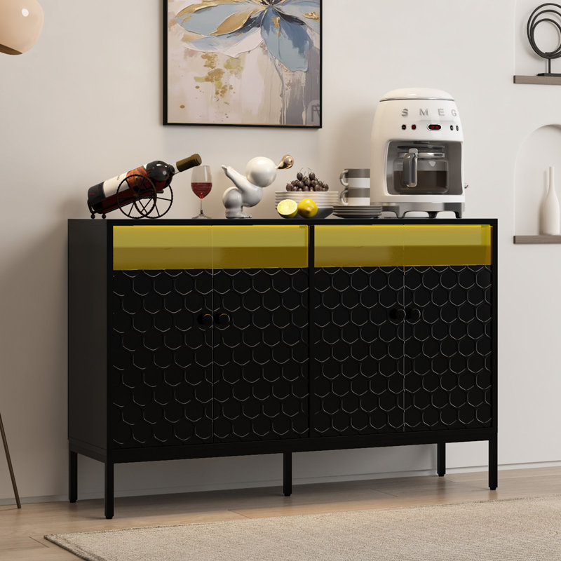 Buffet avec DEL et station de charge, Noir, noir, noir, noir