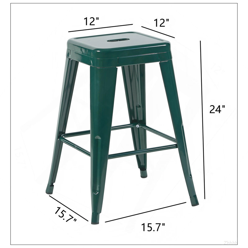 Tabouret à hauteur de comptoir 24 po, ensemble de 2 tabourets de bar en métal sans dossier, non empilable, amovible et facile à assembler, conception peu encombrante pour îlot de cuisine / bar / café / salle à manger (vert émeraude)