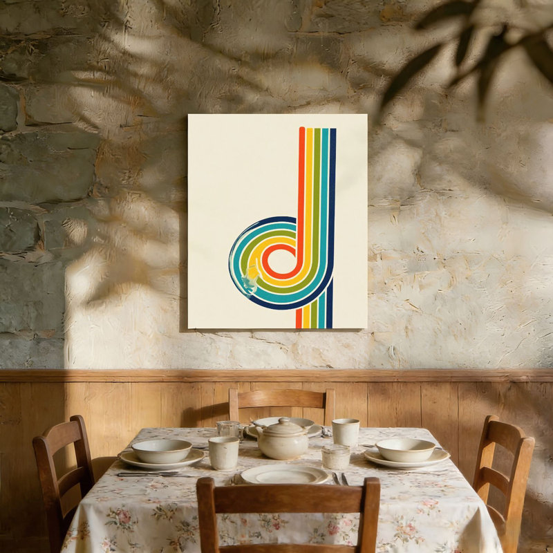 Rétro arc-en-ciel rayé «D», art mural non encadré, 36 po x 24 po