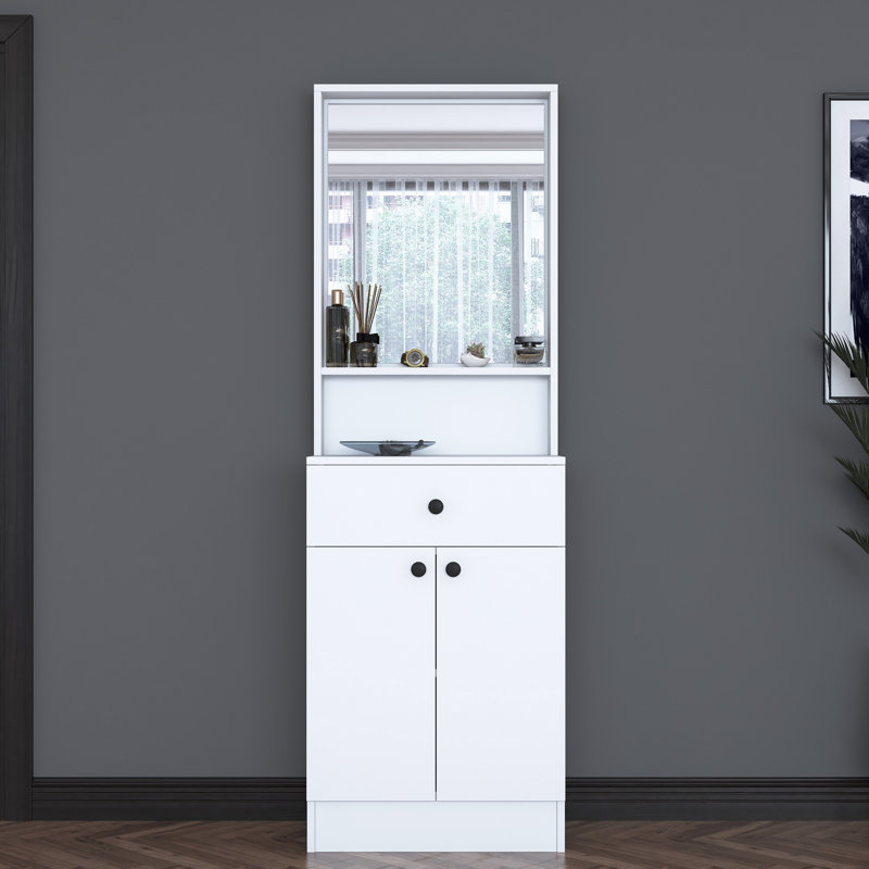 Modern Hall Stand with Numerous Shelves, White, 23.6 x 72.0 x 14.0 inches | 100% Melamine Coated E1 Quality Chipboard, Thickness: 0.7 inches | Wall-Mountable for Additional Storage, Stylish & Functional Design