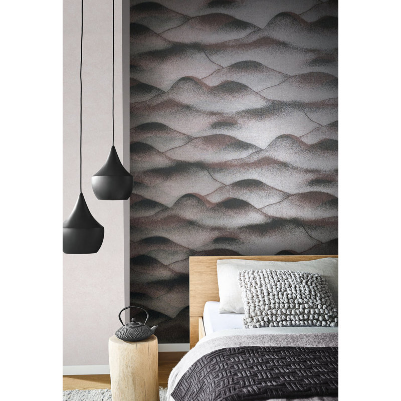 Hotel Rolling Hills Glitter Landscape Design Wallpaper Roll, Brown