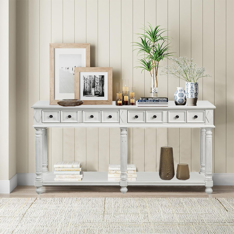 Console en bois massif 58 po Alianna, Blanc antique