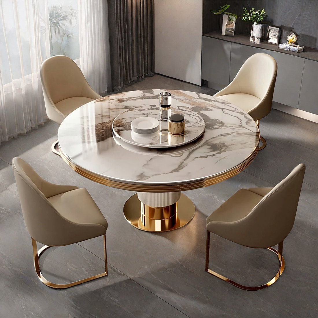 ALLNICEDT Light Luxury Faux Marble Round Dining Table Sets. Wayfair