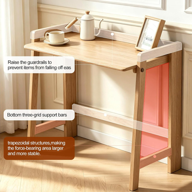Bureau pliant en bois massif de 80 cm, table de chevet naturelle pour chambre à coucher