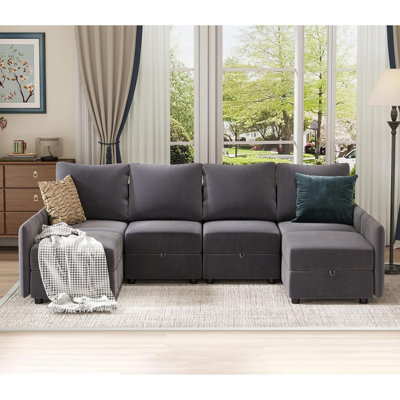 Volina Convertible Sectional Sofa with Storage Chaise for Living Room, Free Combination L/U Shaped Sofa for Apartment and Small Space
