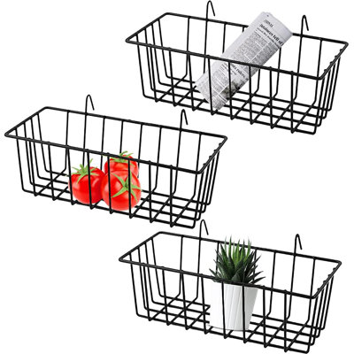 Paquet de 3 paniers suspendus grillagés, panier de rangement et présentoir pour mur, cuisine