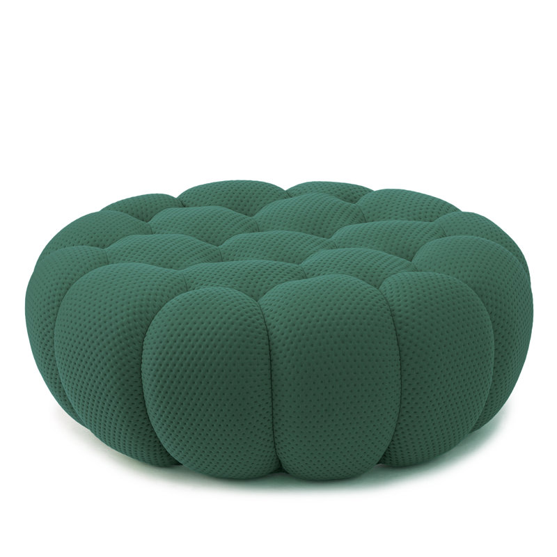  Cenie Round Upholstered Compression Ottoman, No Assembly Required, Green
