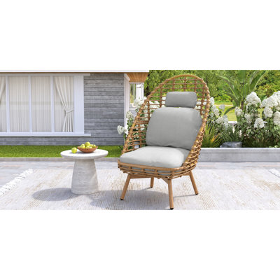 Méridienne extérieure pivotante à dossier haut, similicuir brun, sièges respirants, pieds finis, coussins de décoloration, fauteuil Stargazing en beige stabilisé, idéal pour la détente dans le jardin