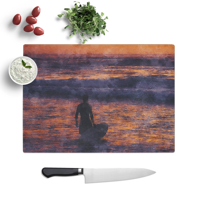 Tempered Glass Surfer at Sunset Chopping Board, 28.5 cm x 39 cm