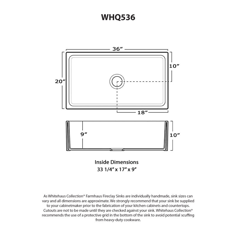 Fireclay Quatro Alcove 36" x 20" Reversible Sink with 2 ½" Lip and 2" Lip on the Opposite Side, Biscuit