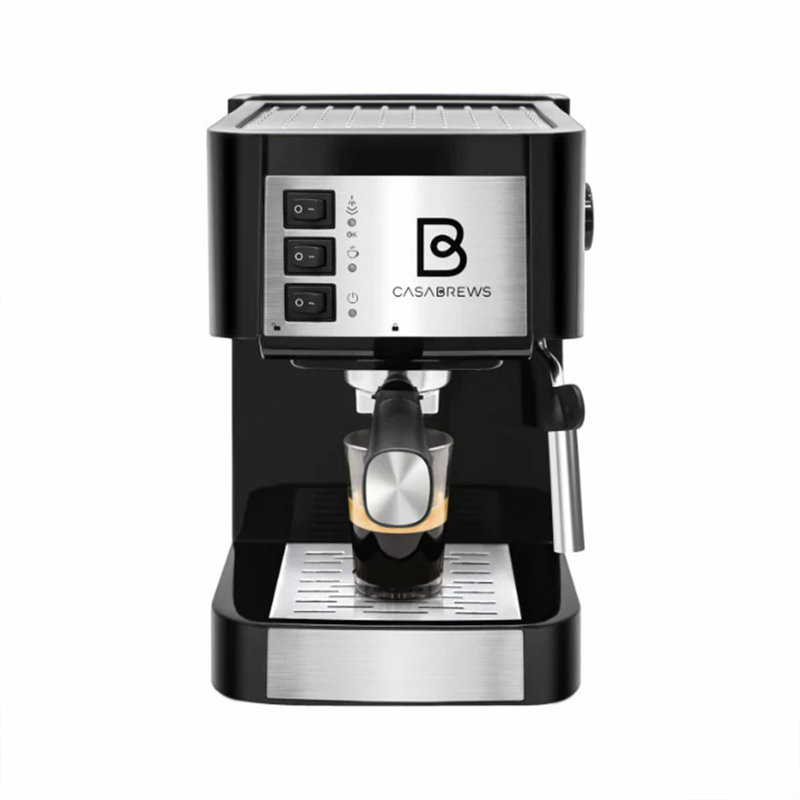 Casabrews Compact Espresso Machine with Milk Frother Wand, Black & Silver