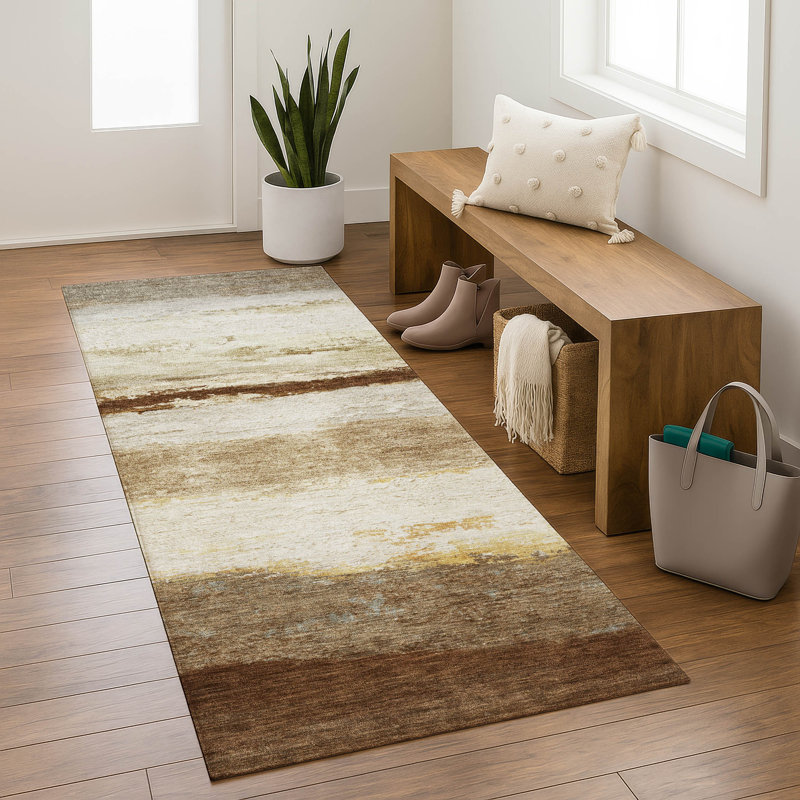 Premium Machine Washable Mayfield Striped Rug, 2'3" x 7'6" Runner, Brown