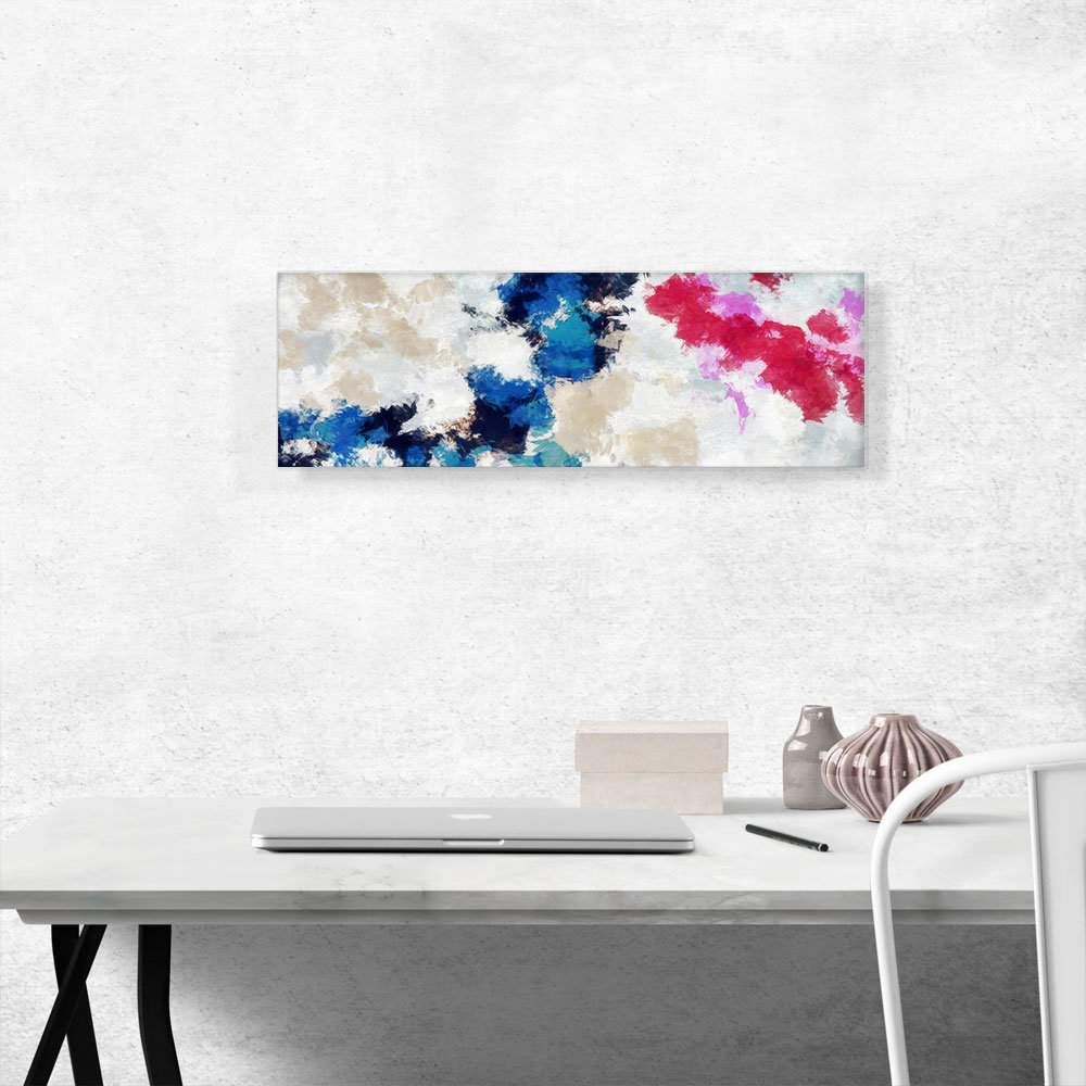 Blue Cherry Tan White Modern - Wrapped Canvas Panoramic Painting Print ARTCANVAS 