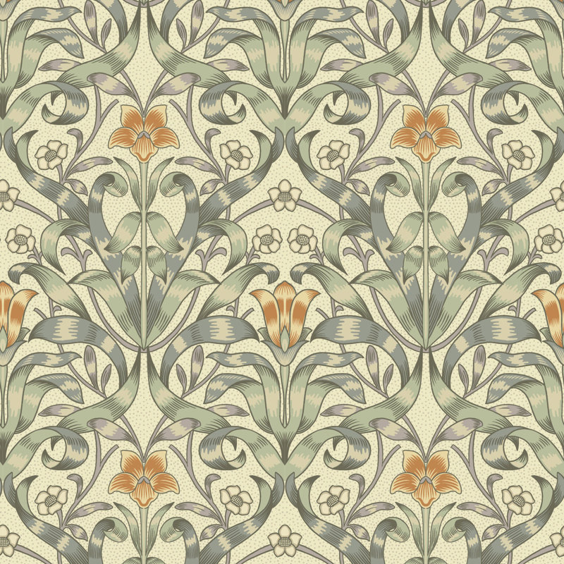 Ribbon Lily - Wallpaper, Traditional Taupe, Peel & Stick